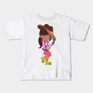 African American Girl, Cowgirl, Sheriff, Western Kids T-Shirt